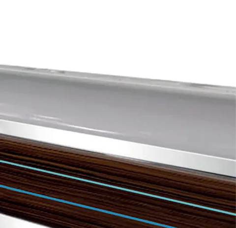 Unique series bed head unit profile detail with chrome accent line and wood foil finish