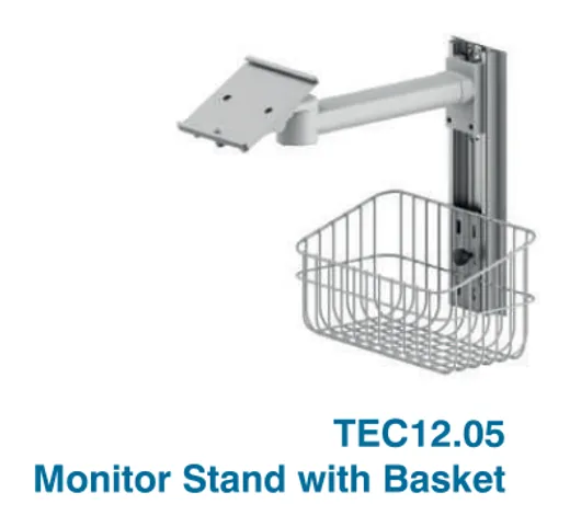 TEC12.01 monitor stand with height-adjustable shelf on a rail plate
