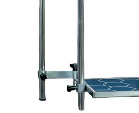 Intensive care stand frame with accessory rail clamps and stainless steel shelf