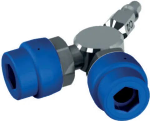 Blue nitrous oxide medical gas double outlet with two brass gas sockets