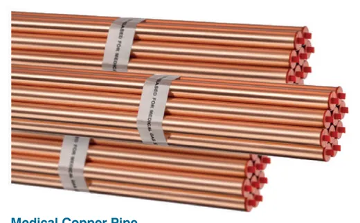 Tecnomed medical copper pipe bundles in 5 metre lengths marked to EN 13348