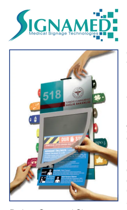 Signamed patient-centered signage panel with isolation precautions insert and colour-coded pull tabs